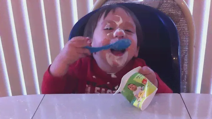 Yogurt + Spoon = Happy BABY :-)